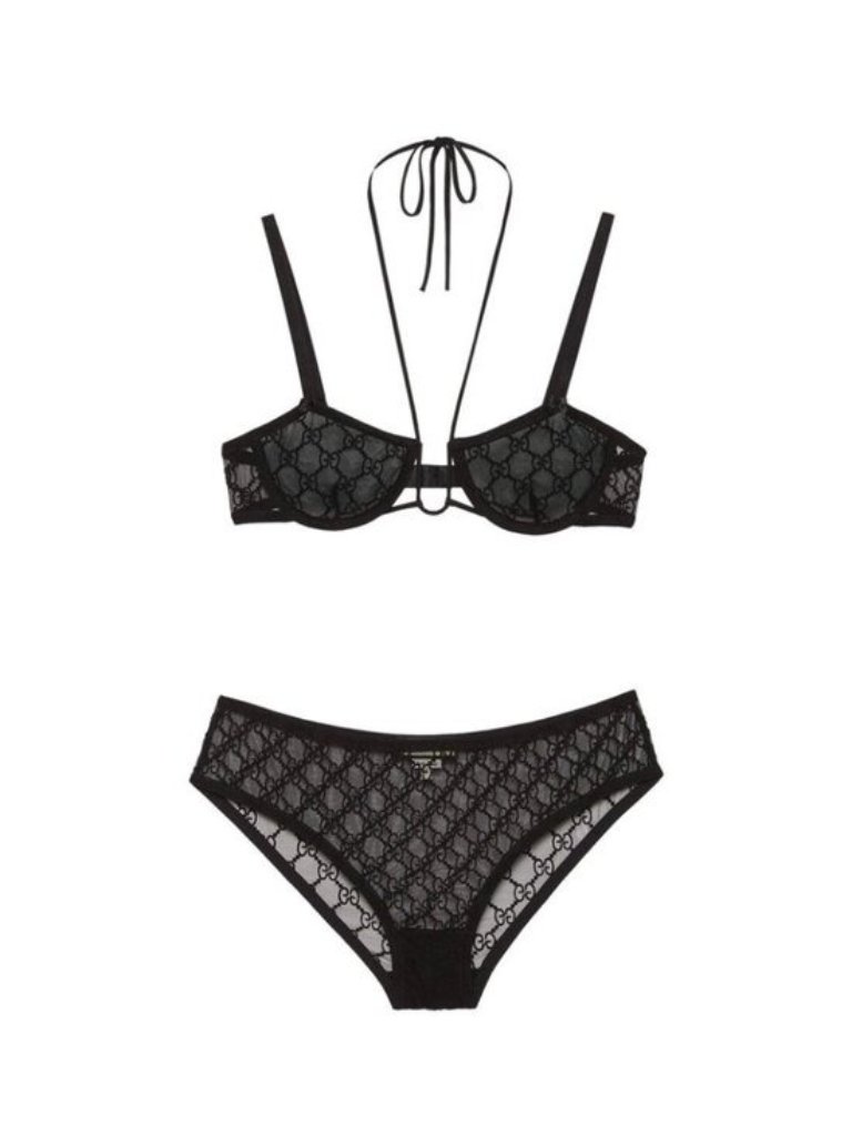 Nwt Gucci Lingerie Set Black Lace Gg Sz S 100% Authentic